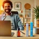 Happy at Desk with CBD