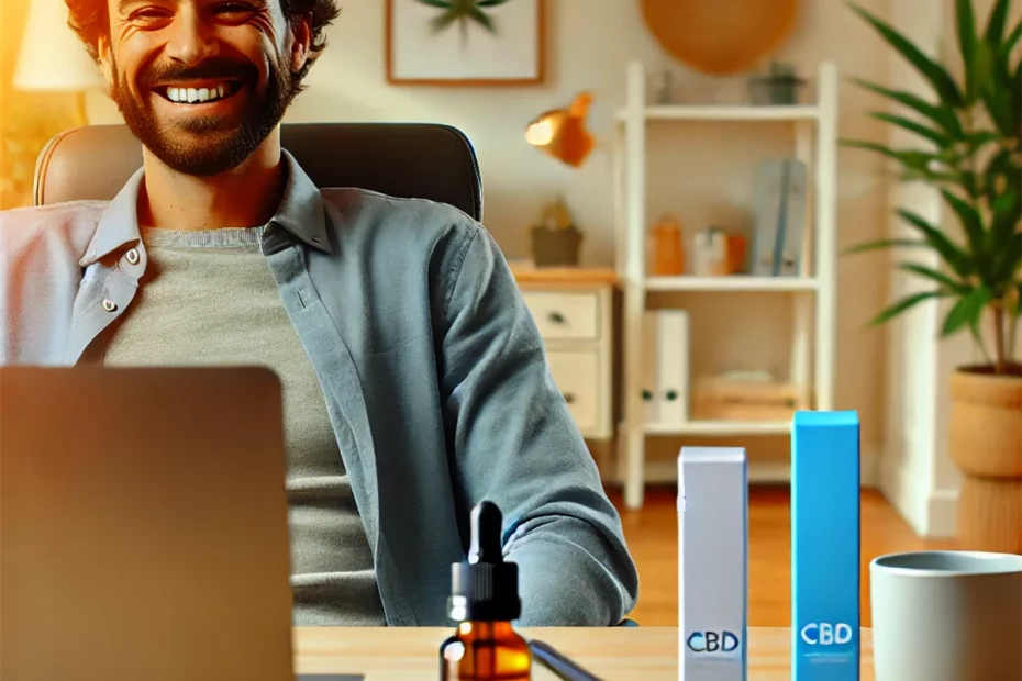 Happy at Desk with CBD