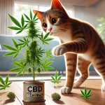 CBD For Cat Health - Cat clawing at Cannabis plant